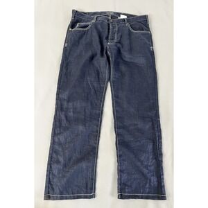 AJ Armani Jeans Linen Inside‎ Sz 32 Navy Blue Snap Buttons